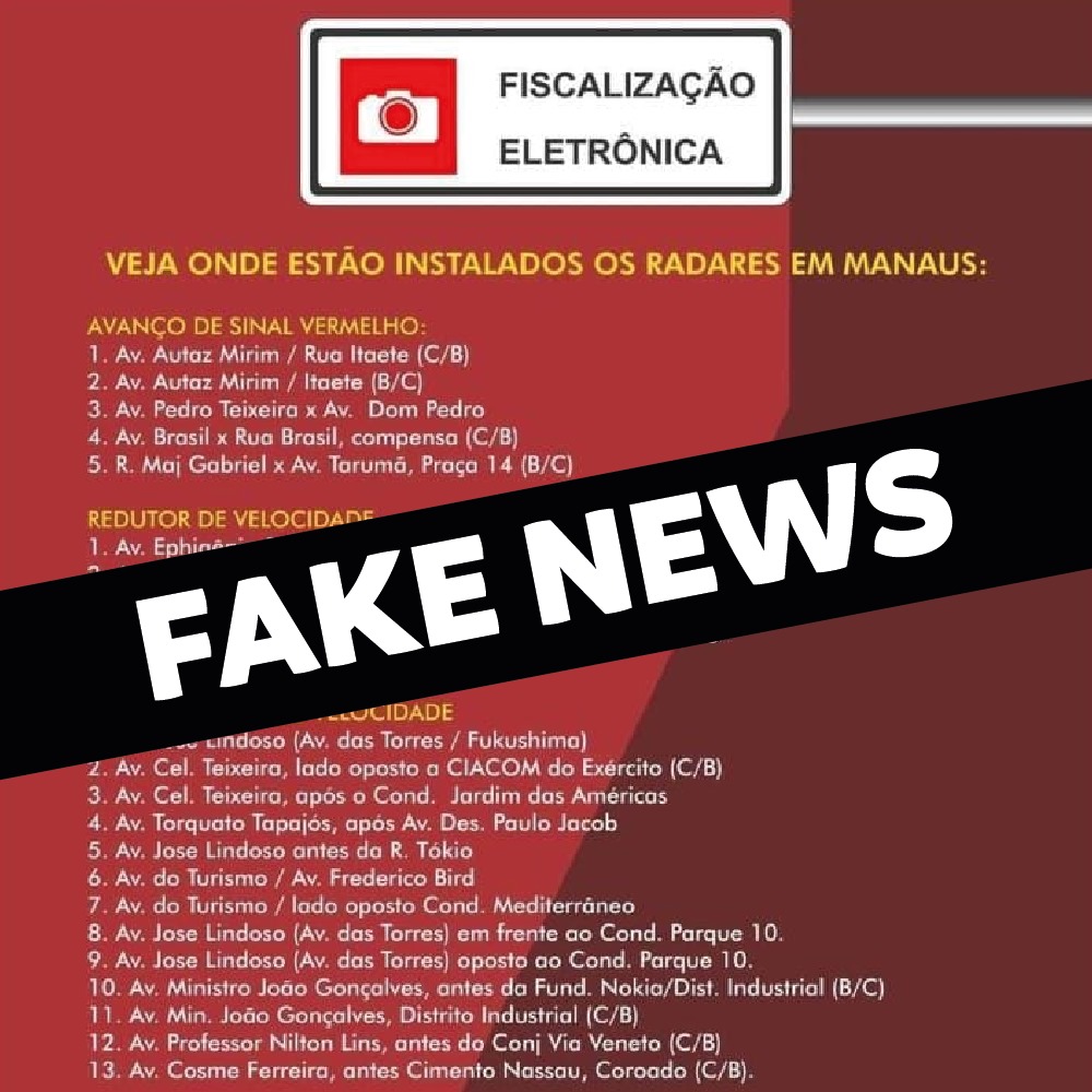 Prefeitura de Manaus e IMMU desmentem fake news sobre radares