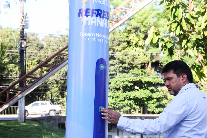 Prefeitura de Manaus instala totens nebulizadores de água para aliviar o calor em pontos de prática desportiva